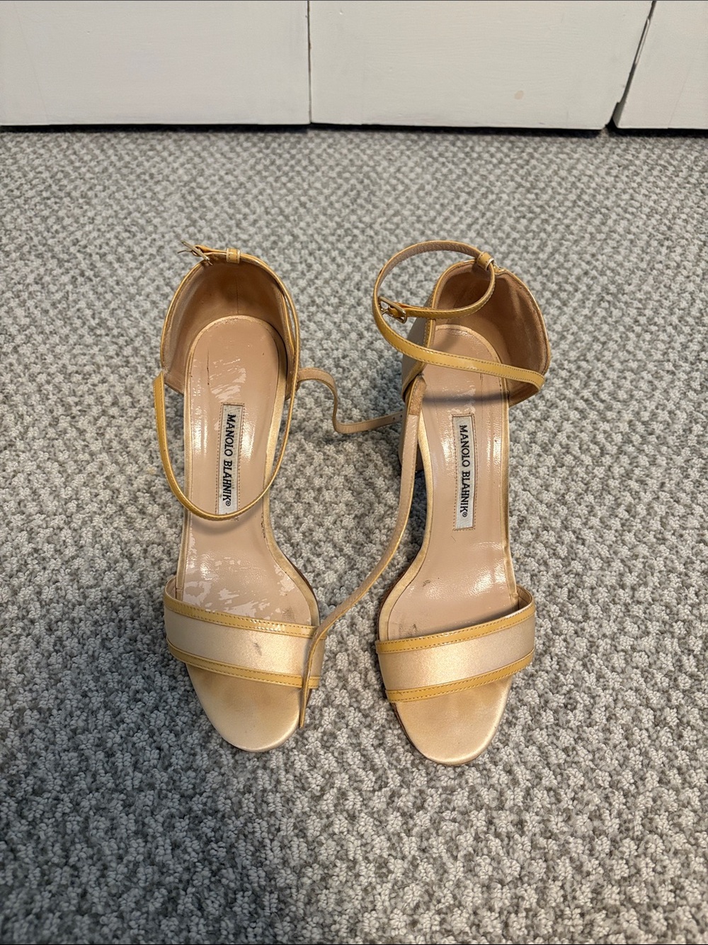 Manolo Blahnik Gold-Tone Ankle-Strap Sandals